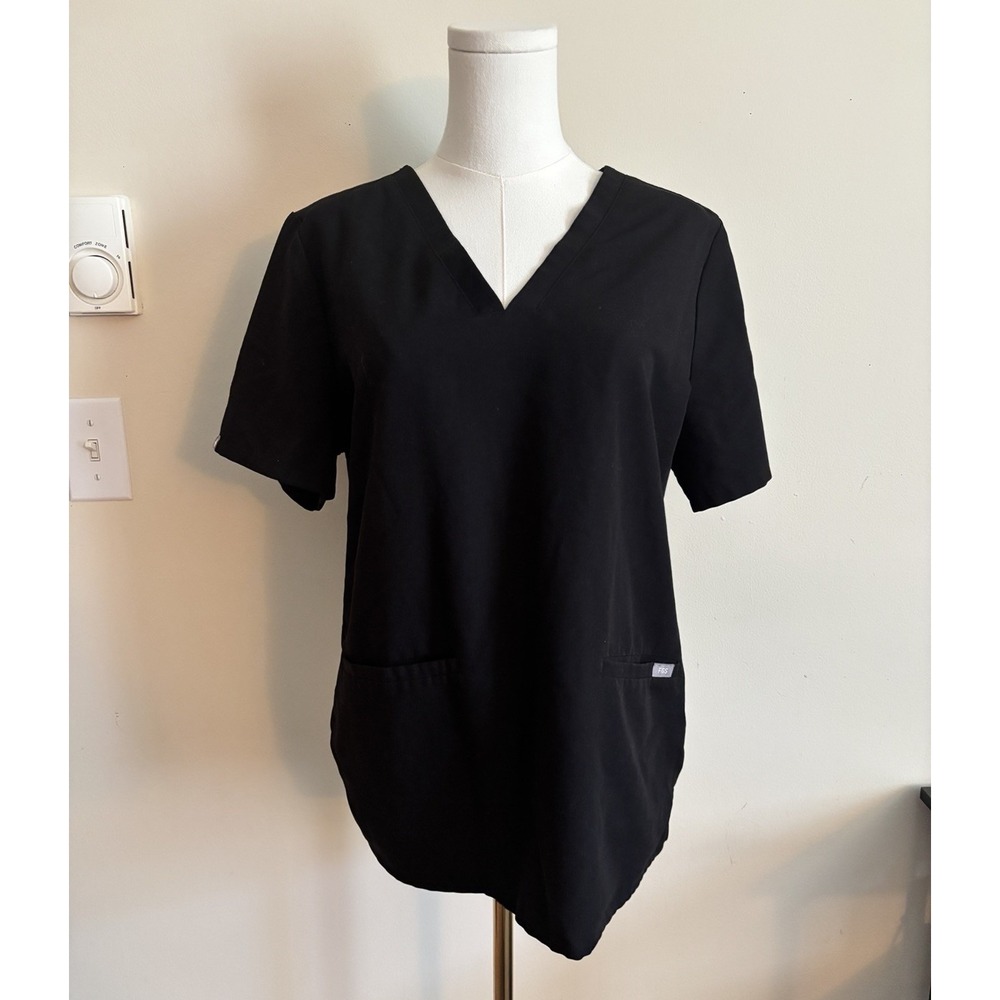 Figs Casma 3 Pocket Scrub Top Womens Large Black Utility Scrubs